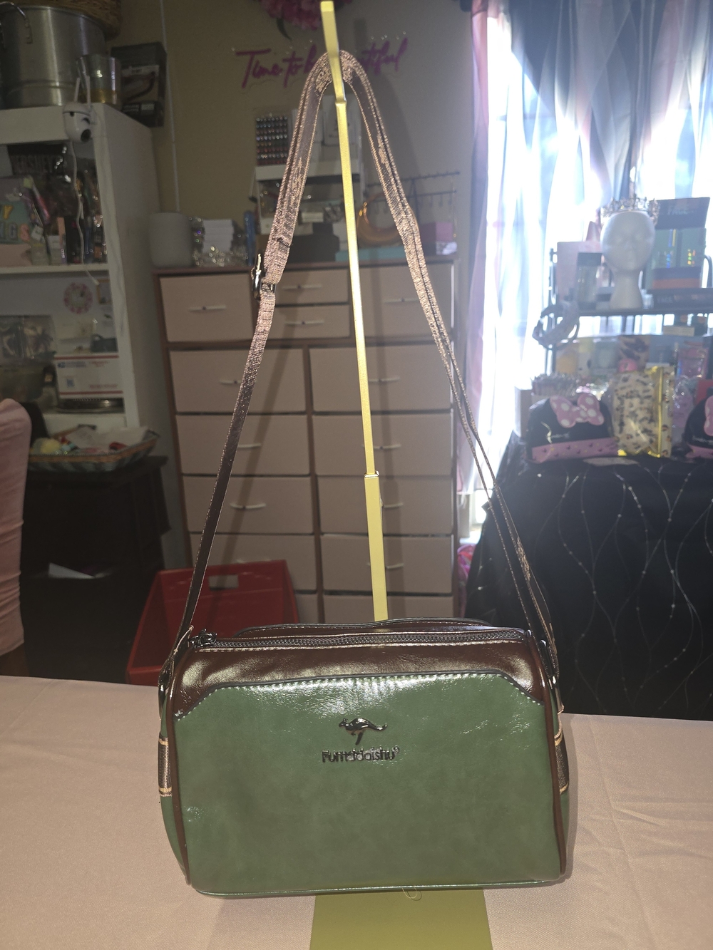 Kangaroo Brand Green and Brown Crossbody Bag - Women's Adjustable Shoulder Bag